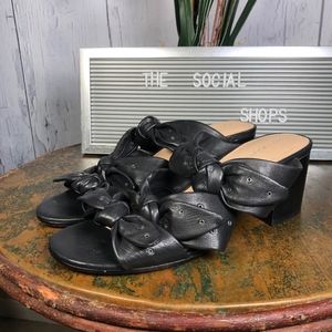 Pour La Victoire Black Leather Mules Sandals Knots